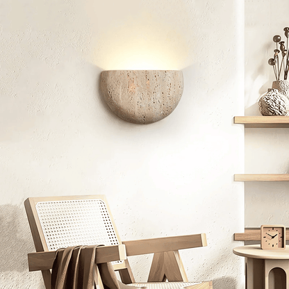 Wall Lamp Minimalist Travertine Stone Sconce with Upward Indirect Light