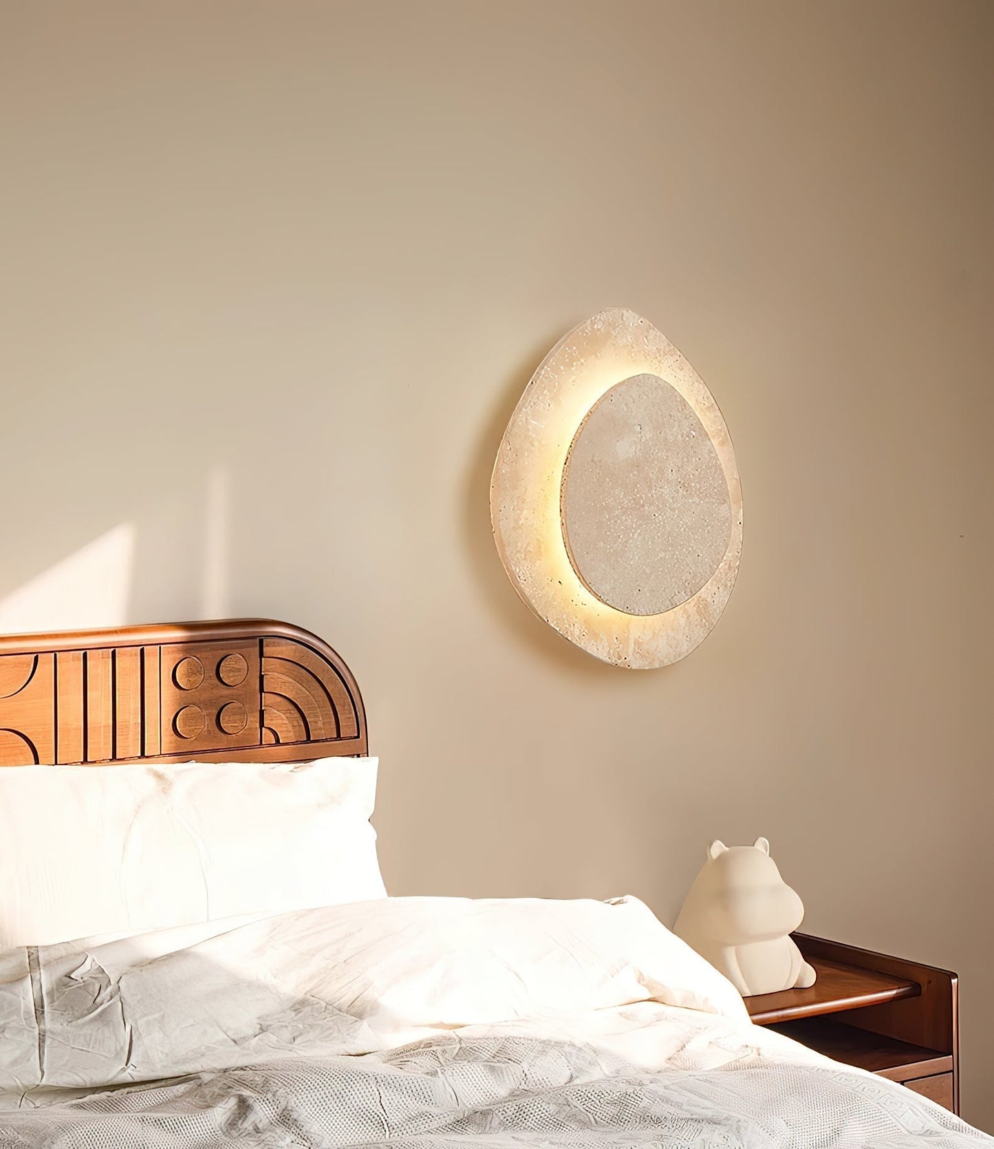 Wall Lamp Minimalist Travertine Stone with Integrated LED and Organic Shape