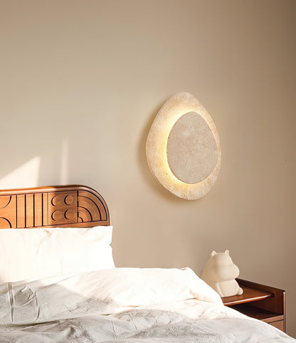 Wall Lamp Minimalist Travertine Stone with Integrated LED and Organic Shape