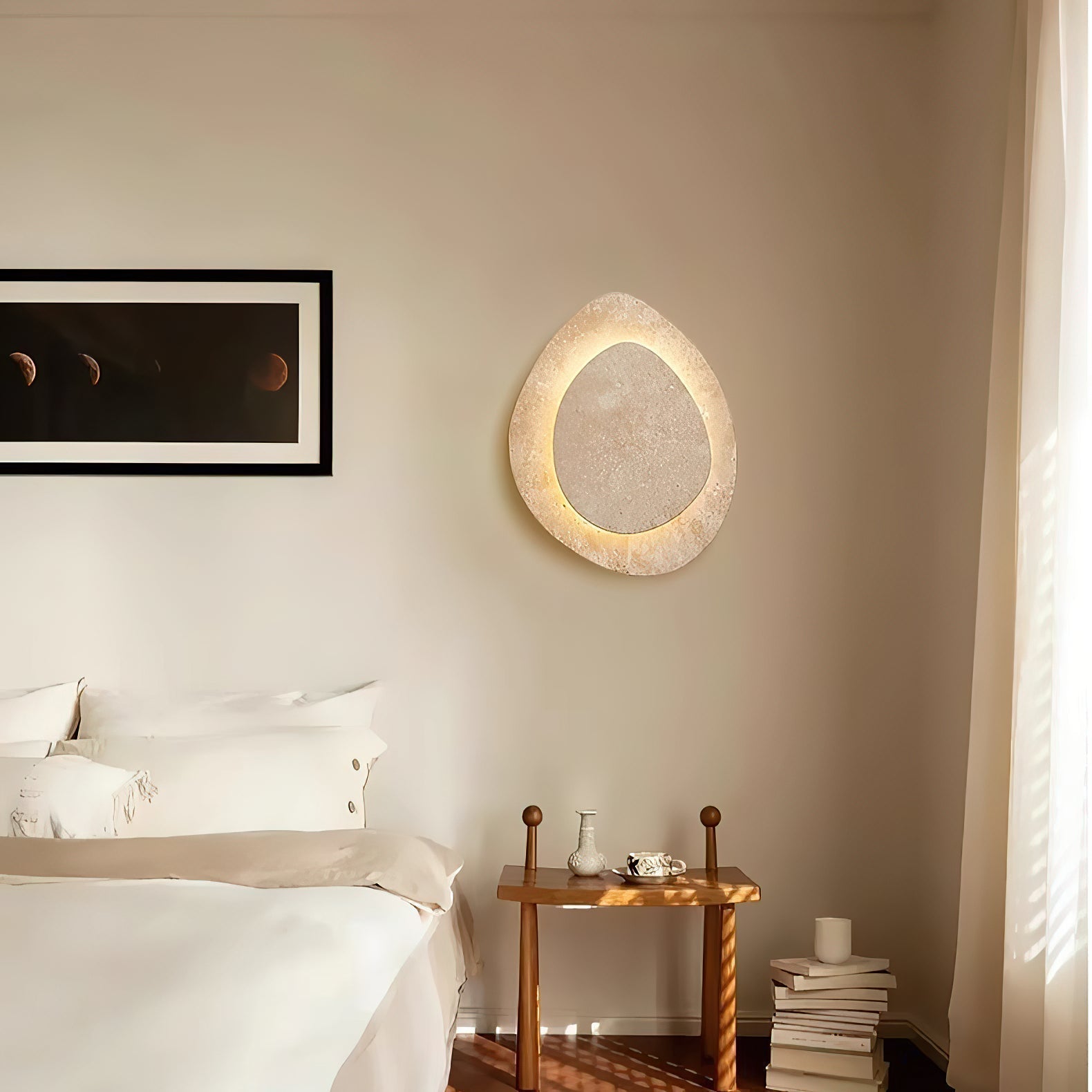 Wall Lamp Minimalist Travertine Stone with Integrated LED and Organic Shape