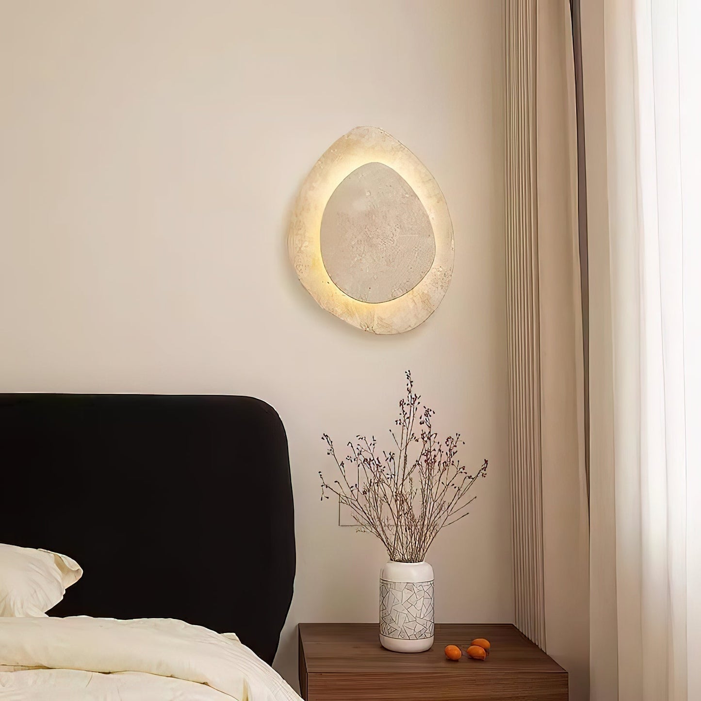 Wall Lamp Minimalist Travertine Stone with Integrated LED and Organic Shape