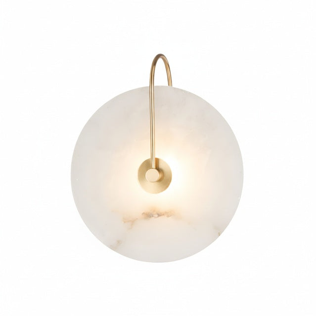 Wall Lamp Modern Art Deco with Round Marble Disc and Metal Arm