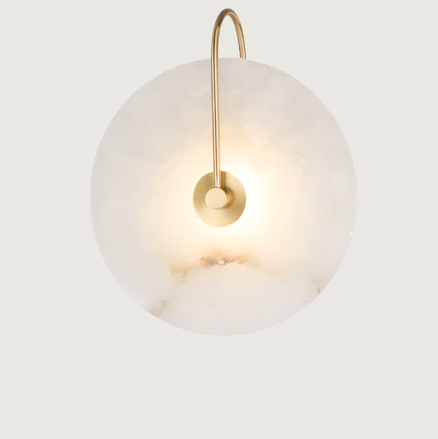 Wall Lamp Modern Art Deco with Round Marble Disc and Metal Arm