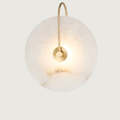 Wall Lamp Modern Art Deco with Round Marble Disc and Metal Arm