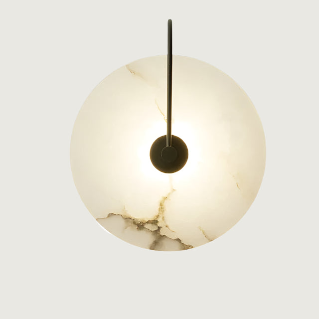 Wall Lamp Modern Art Deco with Round Marble Disc and Metal Arm