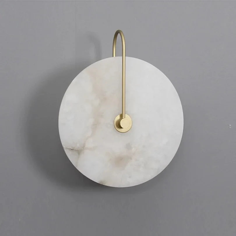Wall Lamp Modern Art Deco with Round Marble Disc and Metal Arm
