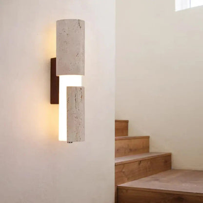 Wall Lamp Modern Minimalist with Up and Down Light and Stone Cylinder Shades
