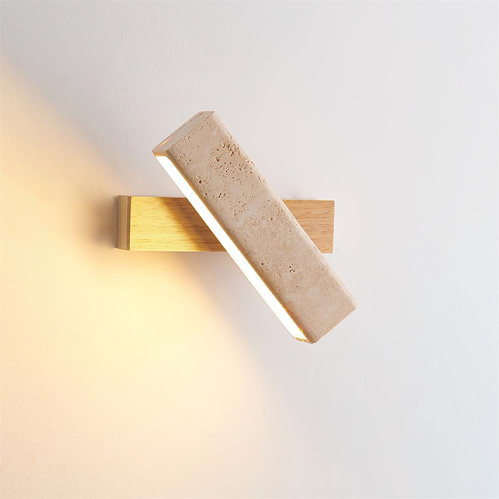 Wall Lamp Modern Rotatable with Travertine Stone and Wood Base