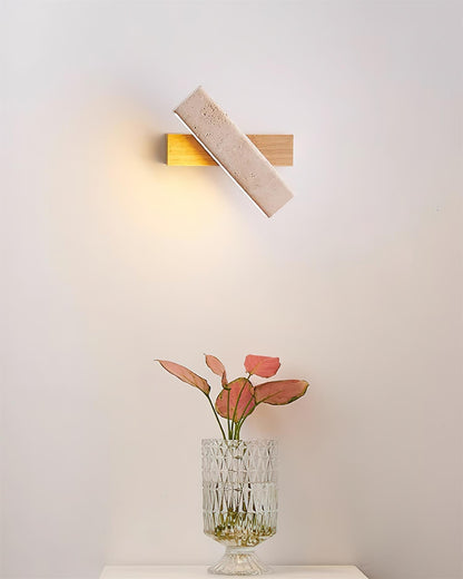 Wall Lamp Modern Rotatable with Travertine Stone and Wood Base