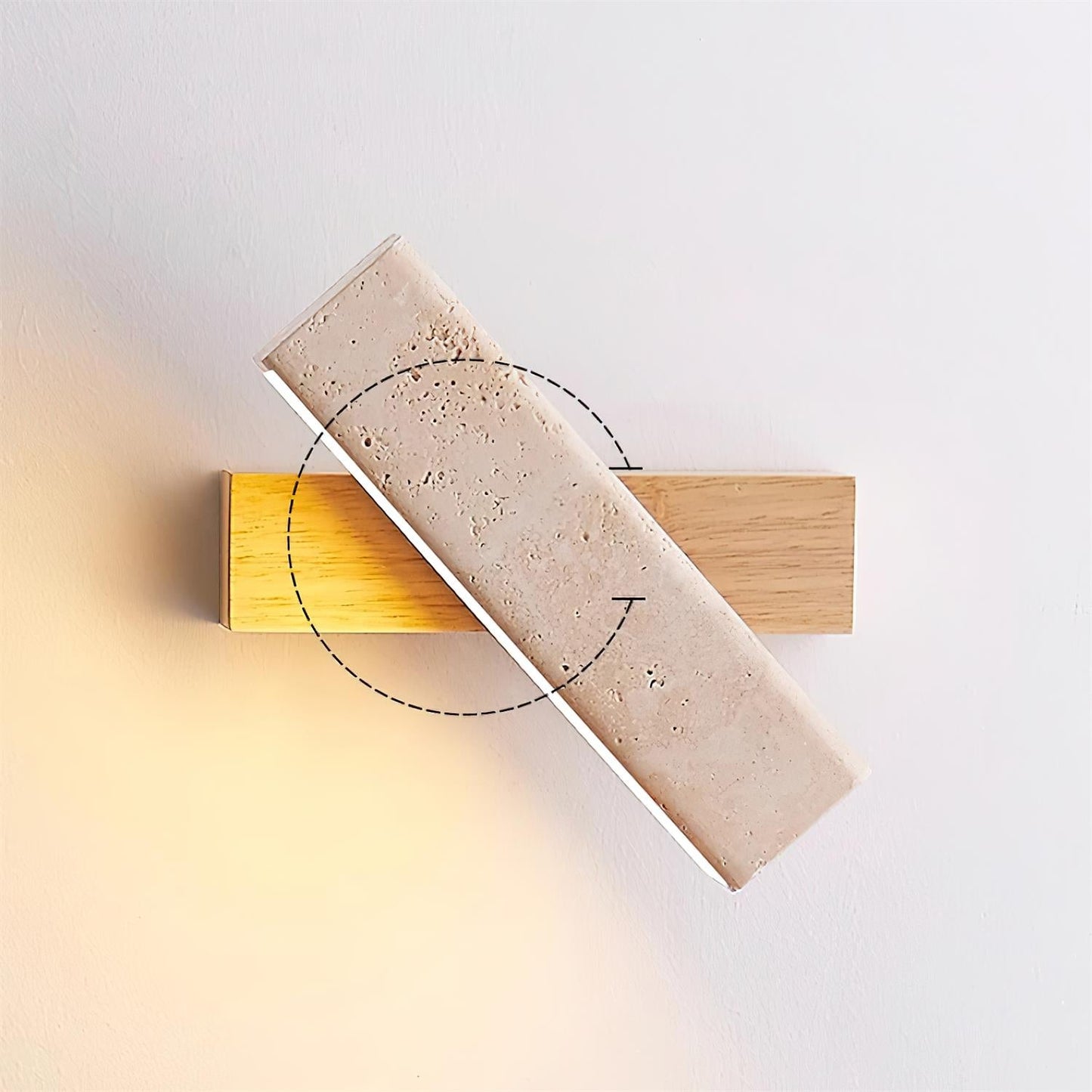 Wall Lamp Modern Rotatable with Travertine Stone and Wood Base