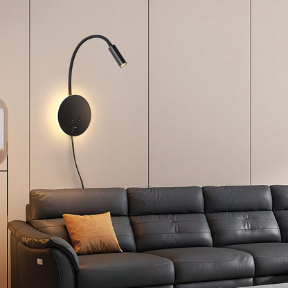 Wall Lamp Modern with Flexible Gooseneck Spotlight, Backlight and USB Charging Port