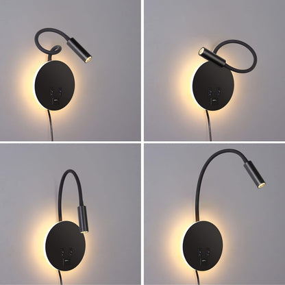 Wall Lamp Modern with Flexible Gooseneck Spotlight, Backlight and USB Charging Port