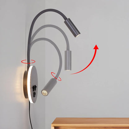 Wall Lamp Modern with Flexible Gooseneck Spotlight, Backlight and USB Charging Port