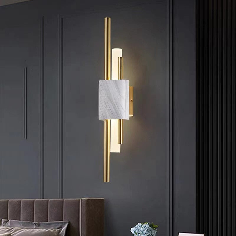 Wall Lamp Modern with Marble Base and Dual Tube LED Design
