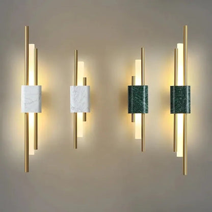 Wall Lamp Modern with Marble Base and Dual Tube LED Design