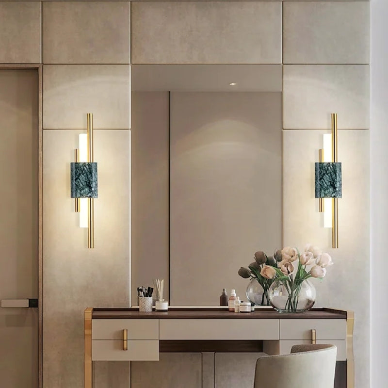 Wall Lamp Modern with Marble Base and Dual Tube LED Design