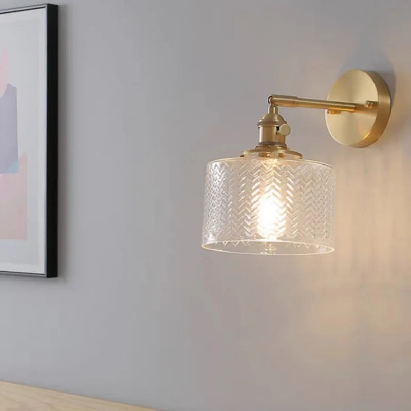 Wall Lamp Retro Vintage with Textured Glass Shade and Adjustable Arm