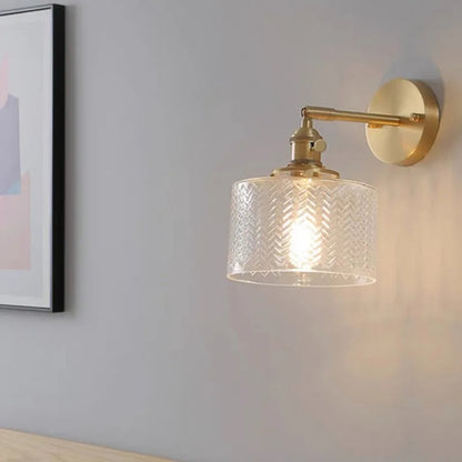 Wall Lamp Retro Vintage with Textured Glass Shade and Adjustable Arm