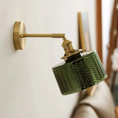 Wall Lamp Retro Vintage with Textured Glass Shade and Adjustable Arm
