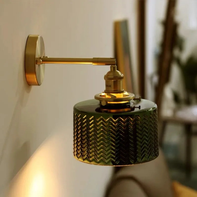 Wall Lamp Retro Vintage with Textured Glass Shade and Adjustable Arm