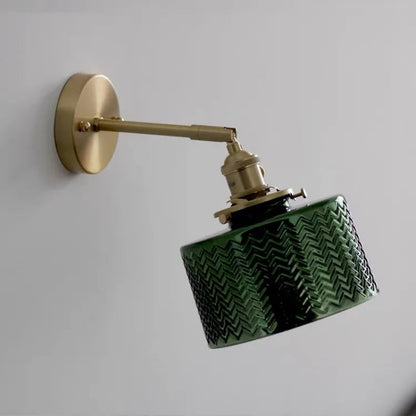 Wall Lamp Retro Vintage with Textured Glass Shade and Adjustable Arm