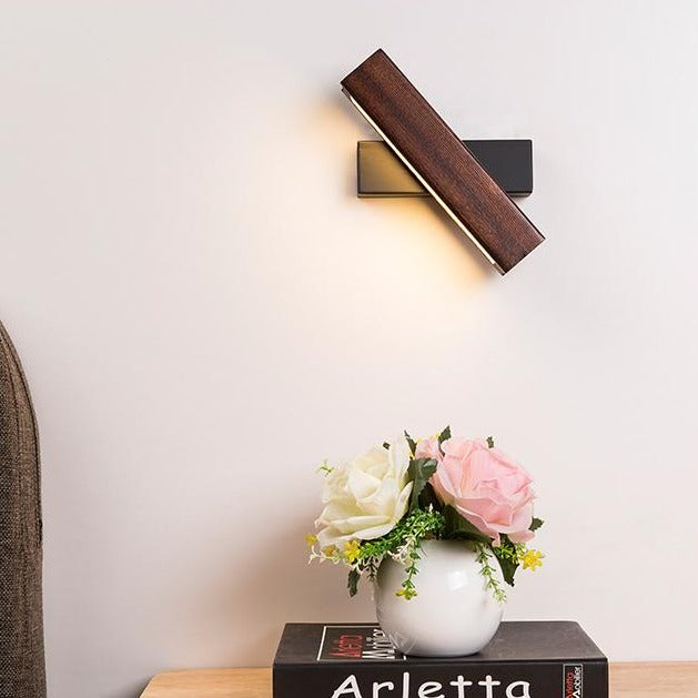 Wall Lamp Scandinavian LED with Rotating Wood Arm and Touch Switch