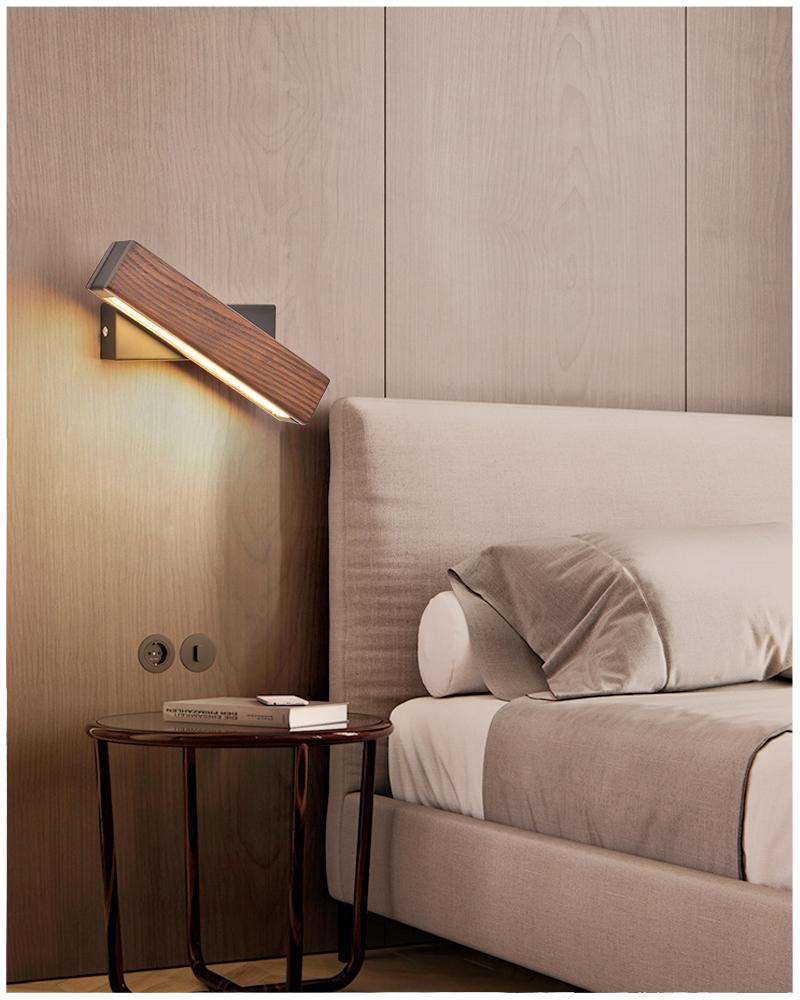 Wall Lamp Scandinavian LED with Rotating Wood Arm and Touch Switch