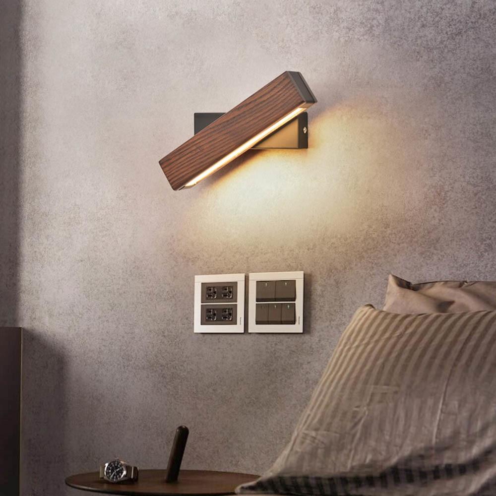 Wall Lamp Scandinavian LED with Rotating Wood Arm and Touch Switch