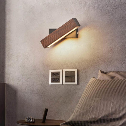 Wall Lamp Scandinavian LED with Rotating Wood Arm and Touch Switch