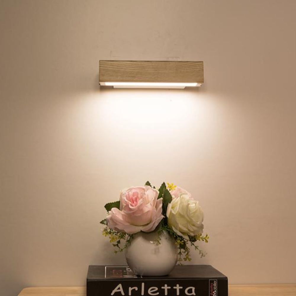 Wall Lamp Scandinavian LED with Rotating Wood Arm and Touch Switch