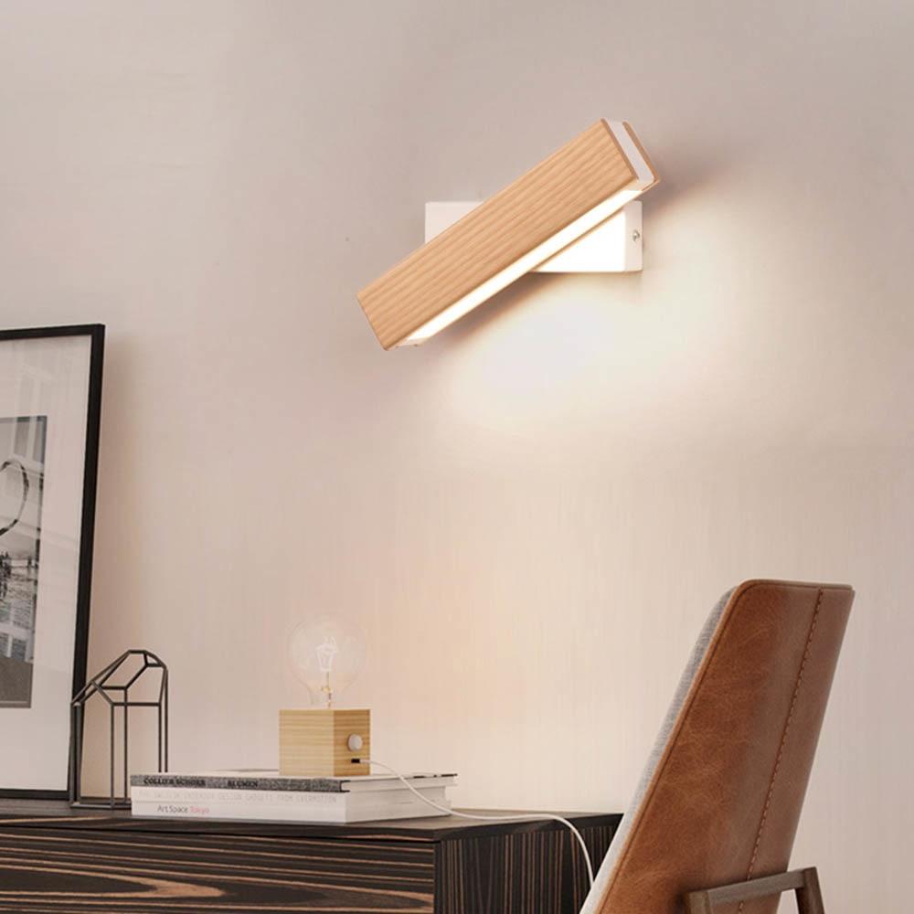 Wall Lamp Scandinavian LED with Rotating Wood Arm and Touch Switch