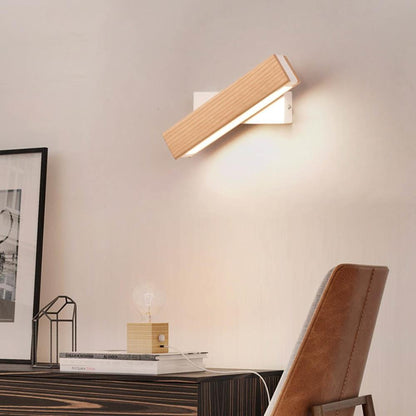 Wall Lamp Scandinavian LED with Rotating Wood Arm and Touch Switch
