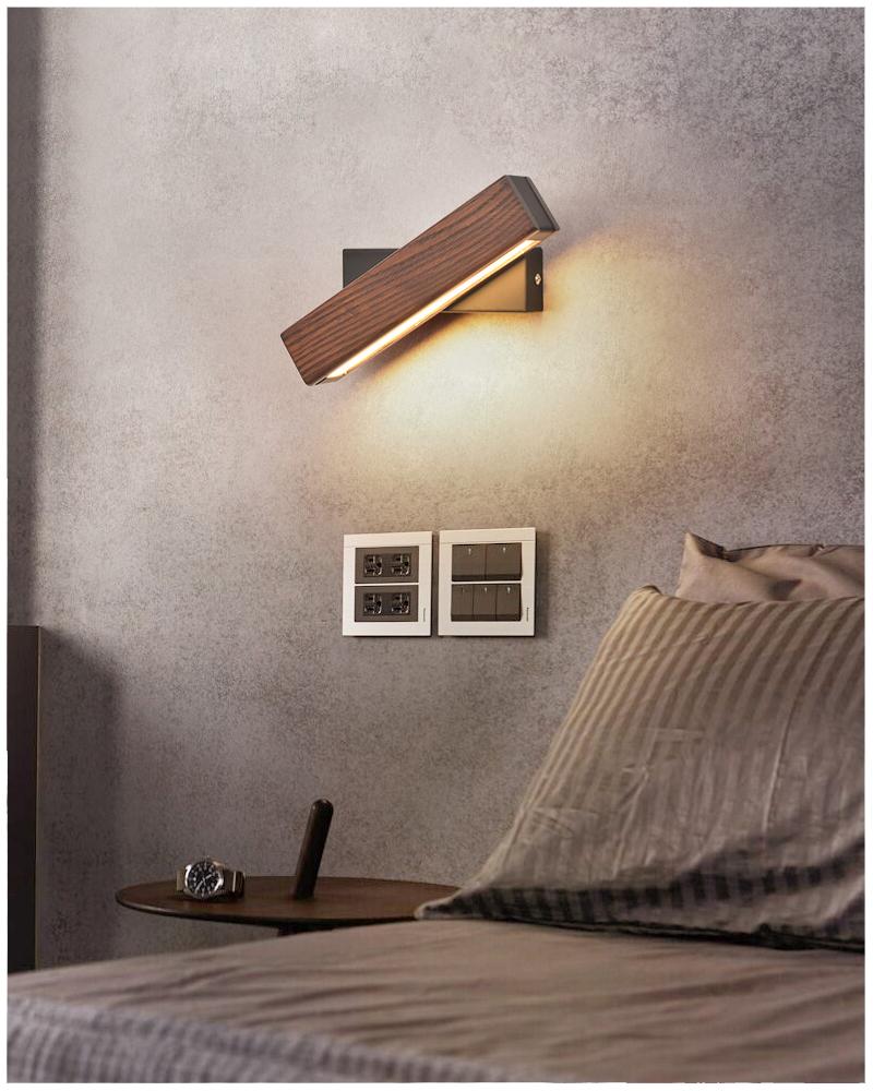 Wall Lamp Scandinavian LED with Rotating Wood Arm and Touch Switch