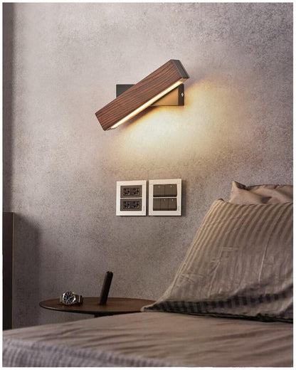 Wall Lamp Scandinavian LED with Rotating Wood Arm and Touch Switch