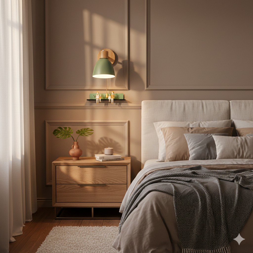 Wall Lamp Scandinavian with Adjustable Shade and Pull Chain Switch