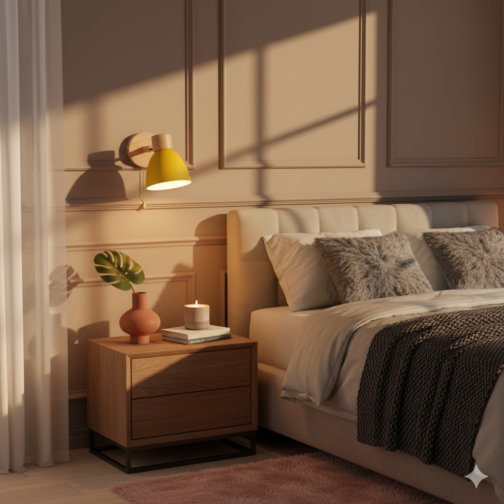 Wall Lamp Scandinavian with Adjustable Shade and Pull Chain Switch