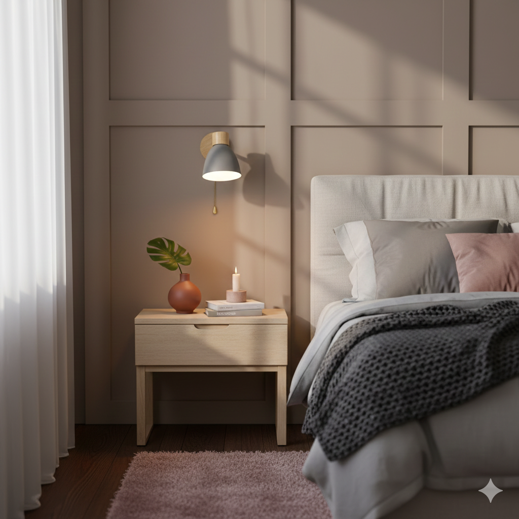 Wall Lamp Scandinavian with Adjustable Shade and Pull Chain Switch