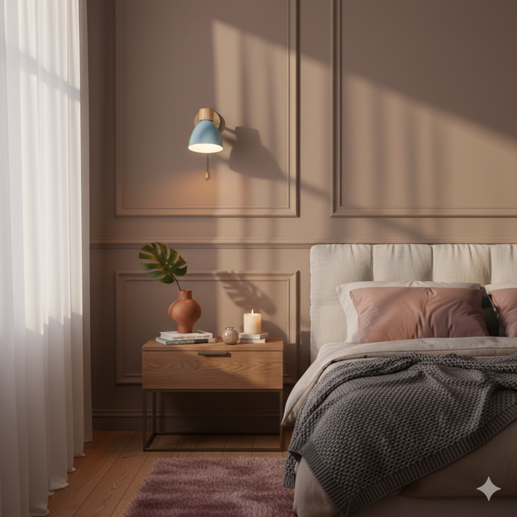 Wall Lamp Scandinavian with Adjustable Shade and Pull Chain Switch