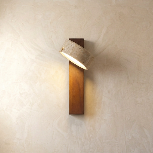 Wall Lamp Scandinavian with Adjustable Travertine Stone Head and Pull Chain Switch