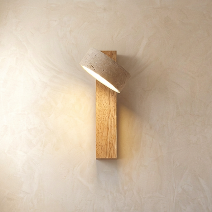 Wall Lamp Scandinavian with Adjustable Travertine Stone Head and Pull Chain Switch