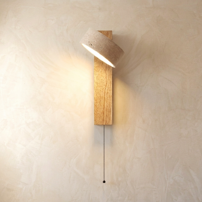 Wall Lamp Scandinavian with Adjustable Travertine Stone Head and Pull Chain Switch