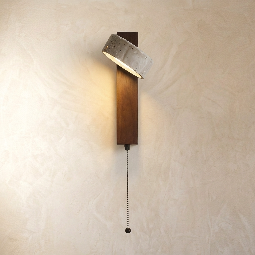 Wall Lamp Scandinavian with Adjustable Travertine Stone Head and Pull Chain Switch