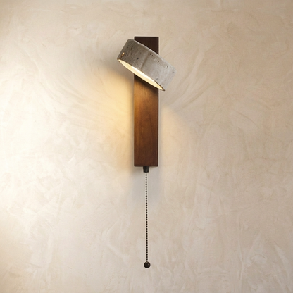 Wall Lamp Scandinavian with Adjustable Travertine Stone Head and Pull Chain Switch