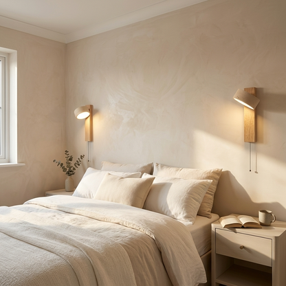 Wall Lamp Scandinavian with Adjustable Travertine Stone Head and Pull Chain Switch