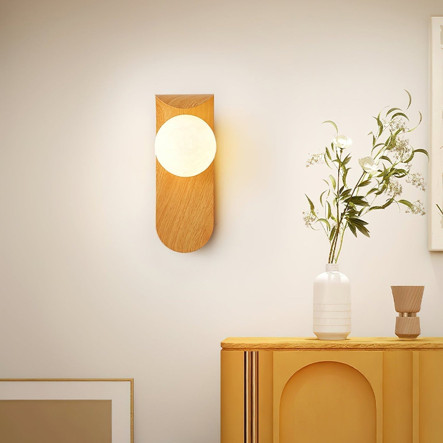 Wall Lamp Scandinavian with Globe Shade and Wood Panel