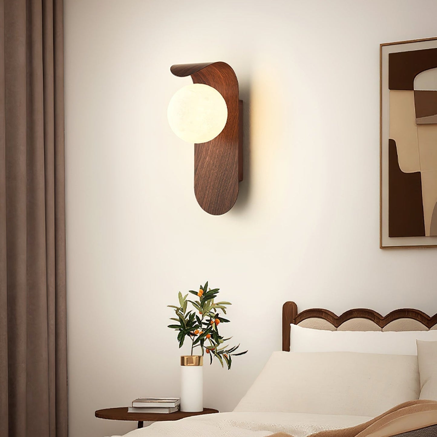 Wall Lamp Scandinavian with Globe Shade and Wood Panel