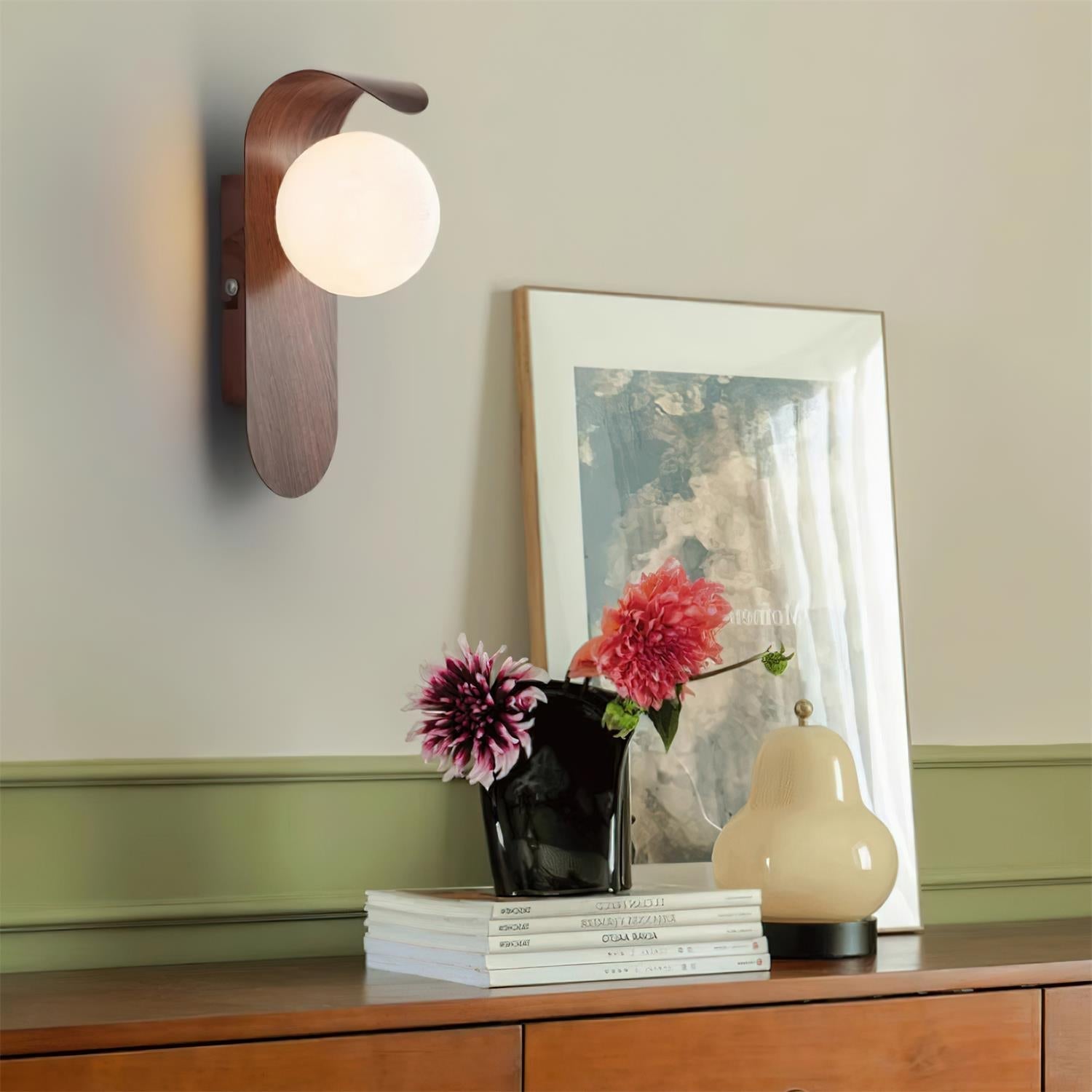 Wall Lamp Scandinavian with Globe Shade and Wood Panel