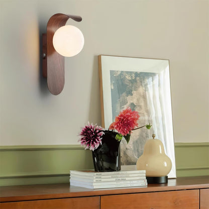 Wall Lamp Scandinavian with Globe Shade and Wood Panel