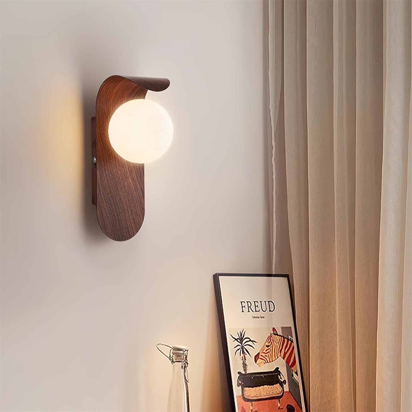 Wall Lamp Scandinavian with Globe Shade and Wood Panel