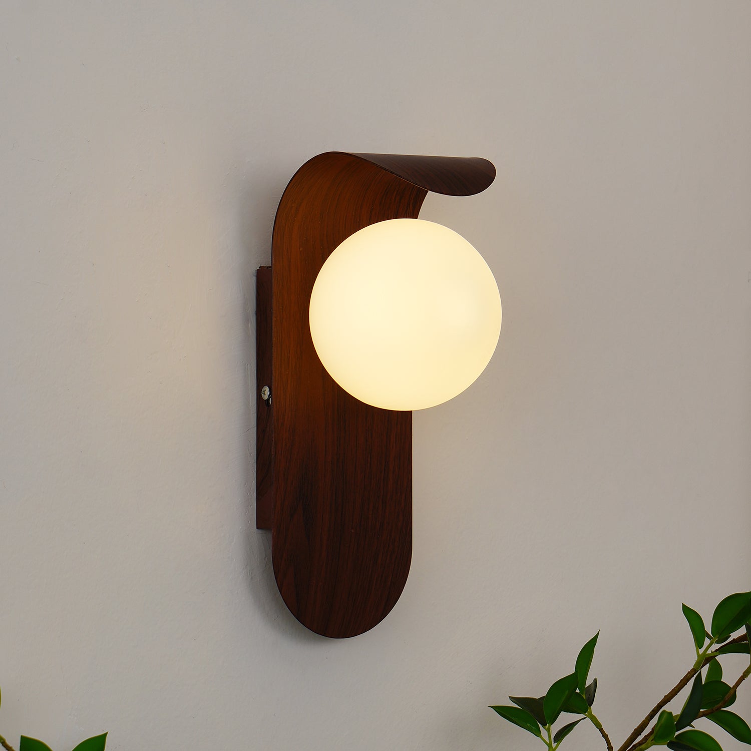 Wall Lamp Scandinavian with Globe Shade and Wood Panel